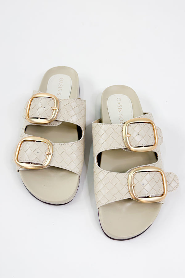 Cream Woven Oversized Buckle Slide