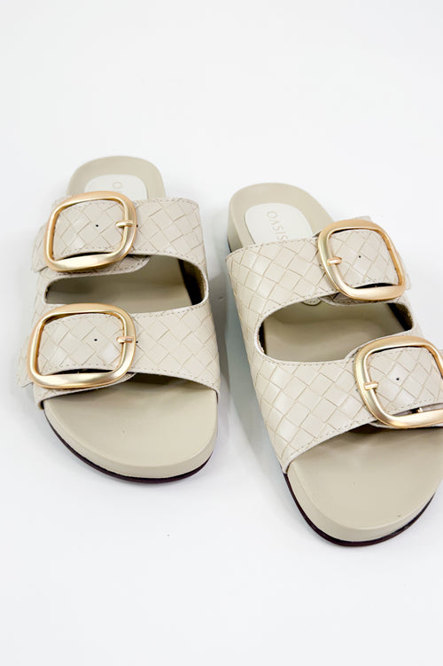 Cream Woven Oversized Buckle Slide
