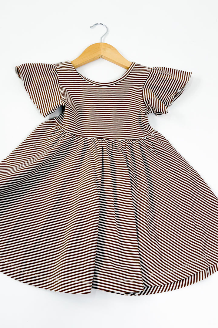 Toffee Stripe Girls Twirl Dress