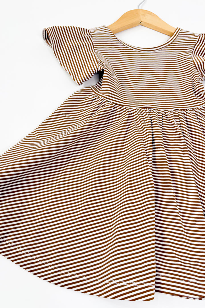 Toffee Stripe Girls Twirl Dress