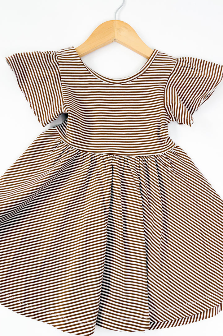 Toffee Stripe Girls Twirl Dress