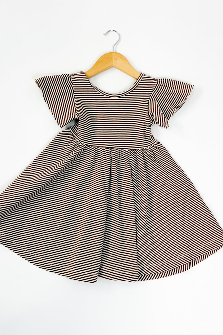 Toffee Stripe Girls Twirl Dress