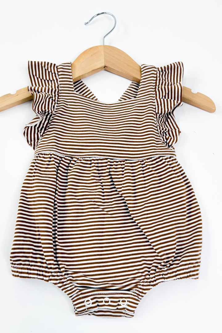 Toffee Stripe Flutter Romper