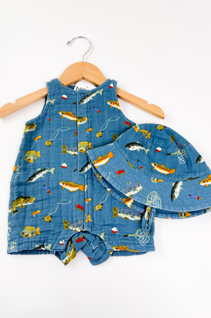 Gone Fishing Muslin Shortie Romper