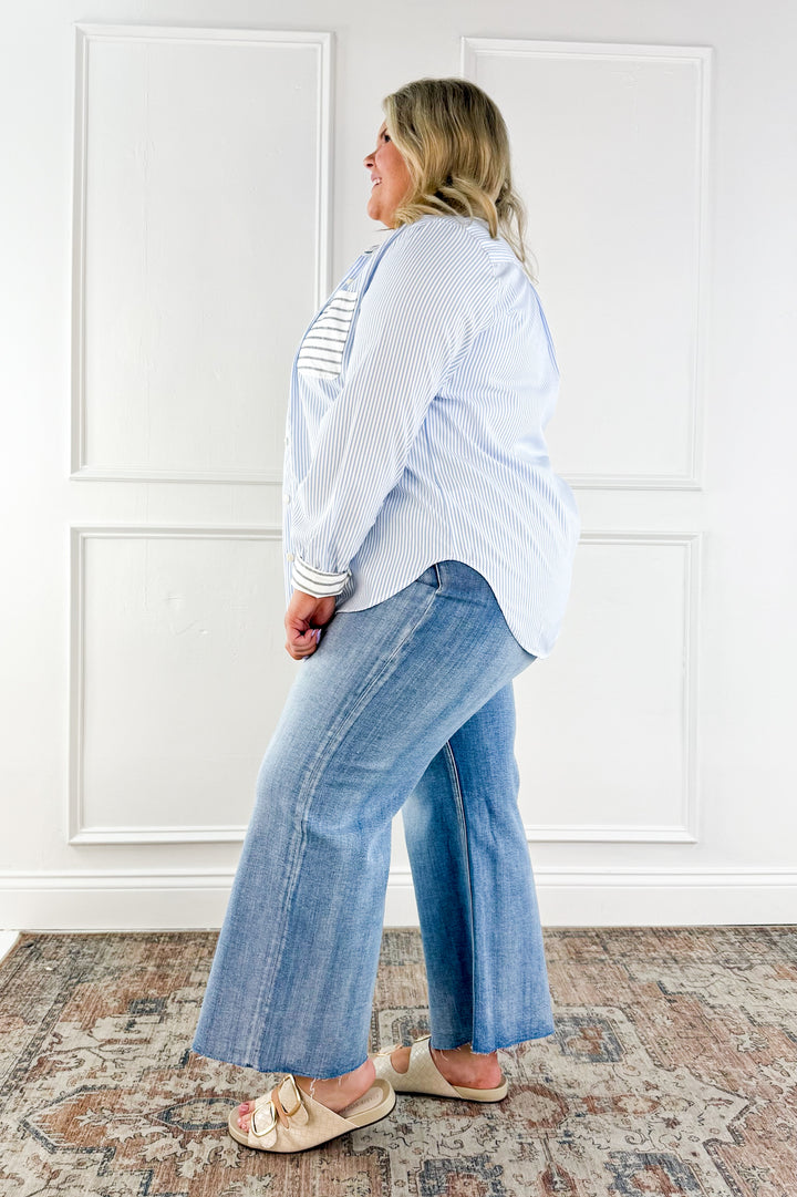 Curvy Relaxed Stripe Button Down Top