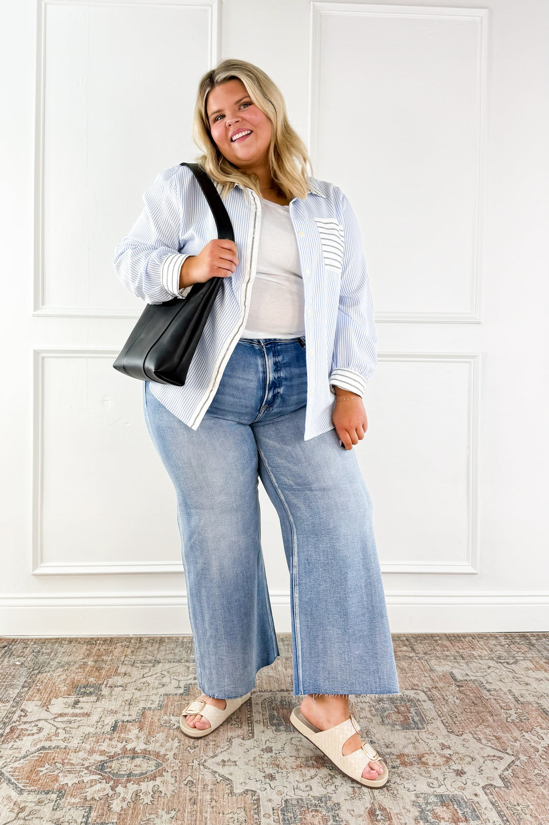 Curvy Relaxed Stripe Button Down Top