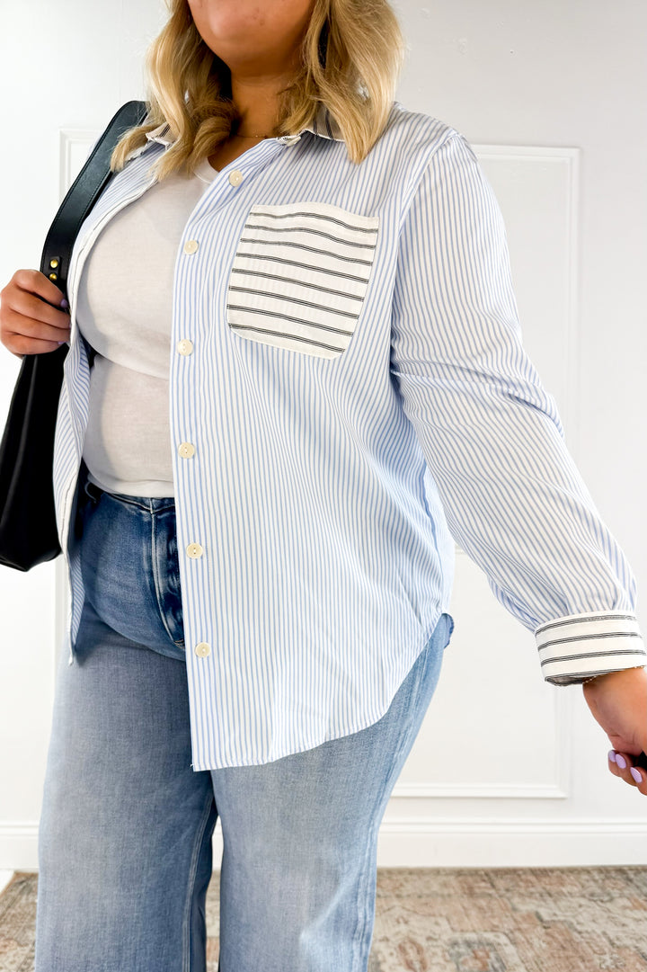 Curvy Relaxed Stripe Button Down Top