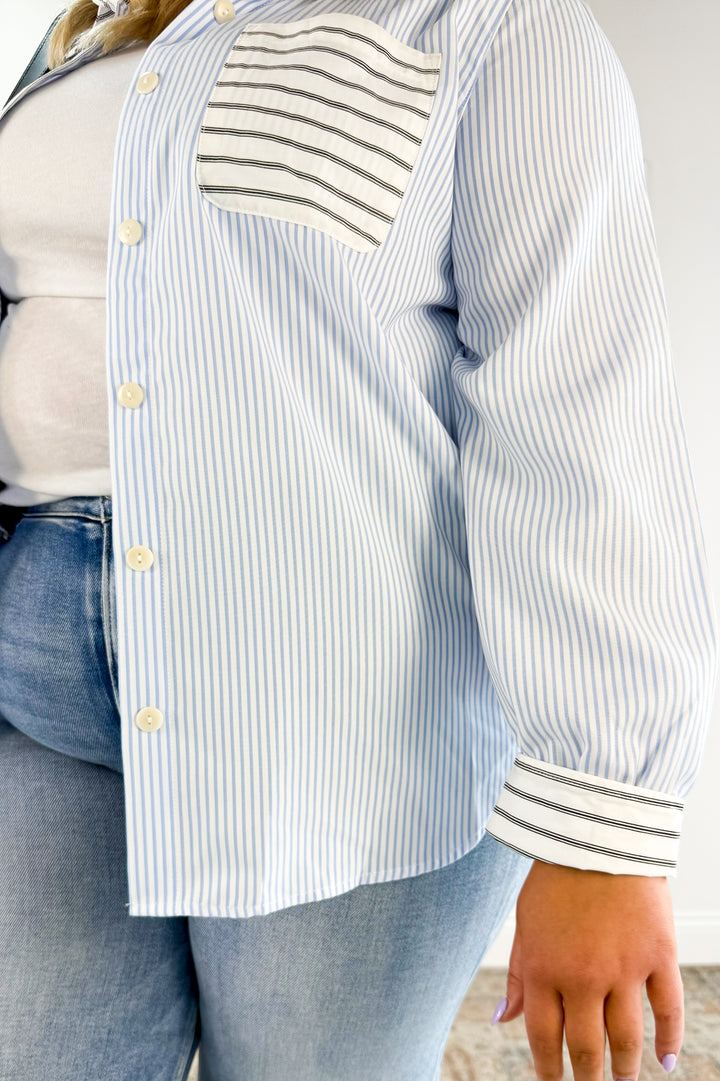Curvy Relaxed Stripe Button Down Top