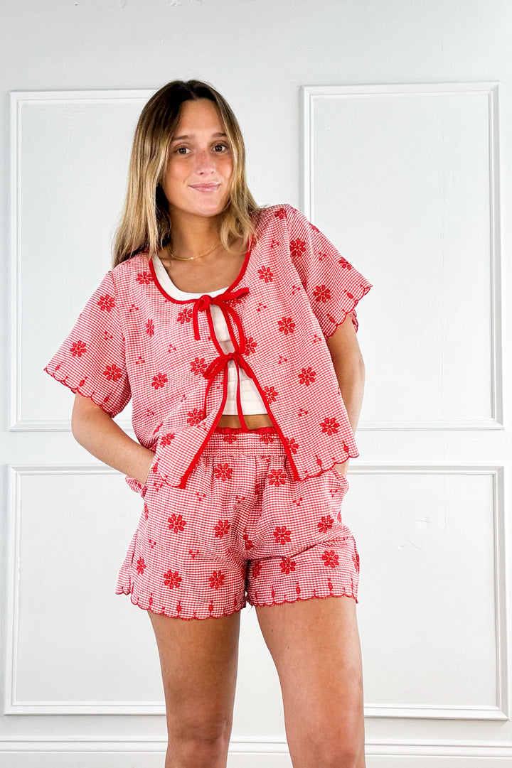 Floral Embroidery Woven Top