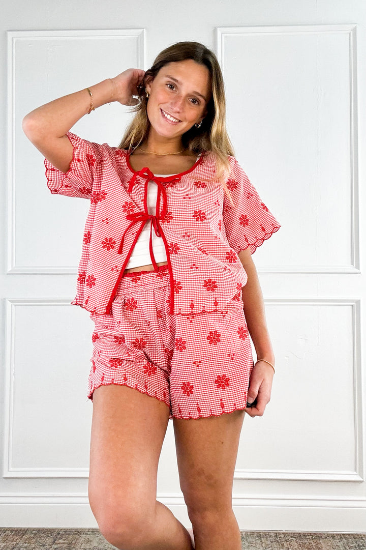 Floral Embroidery Woven Top