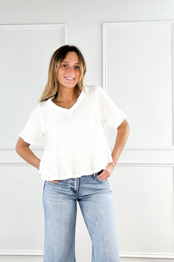 V Neck Peplum Tee