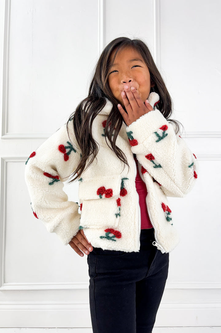 The Kendall- Girls Cherry Sherpa Jacket