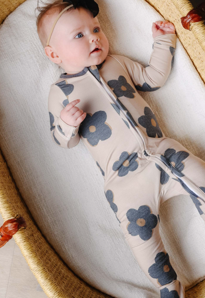 Gemma in Tan Knit Zip Up Footie Pajamas | Copper Pearl