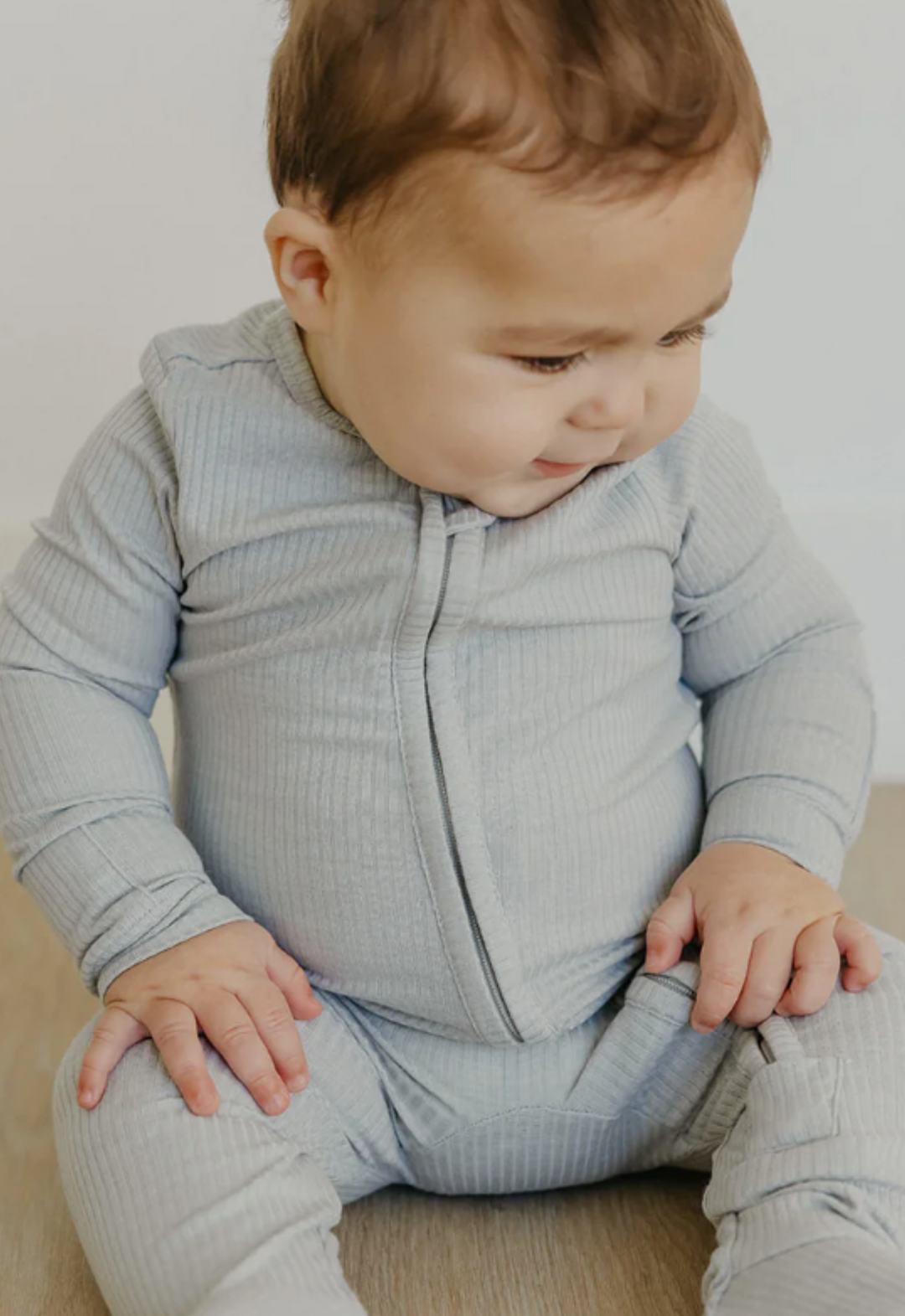 Ash Rib Knit Zip Up Footie Pajamas | Copper Pearl