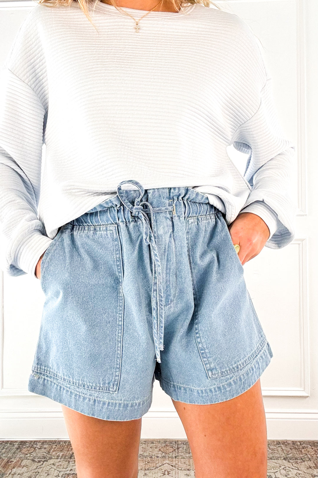 Easy Days Chambray Drawstring Shorts