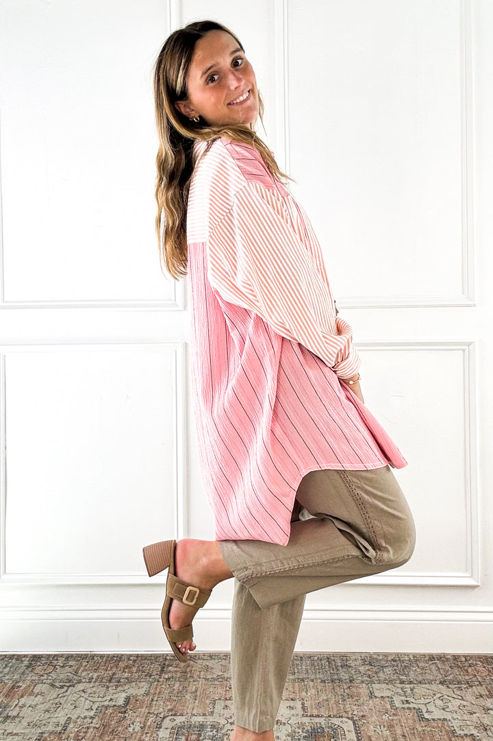 Blush Mix Stripe Button Down