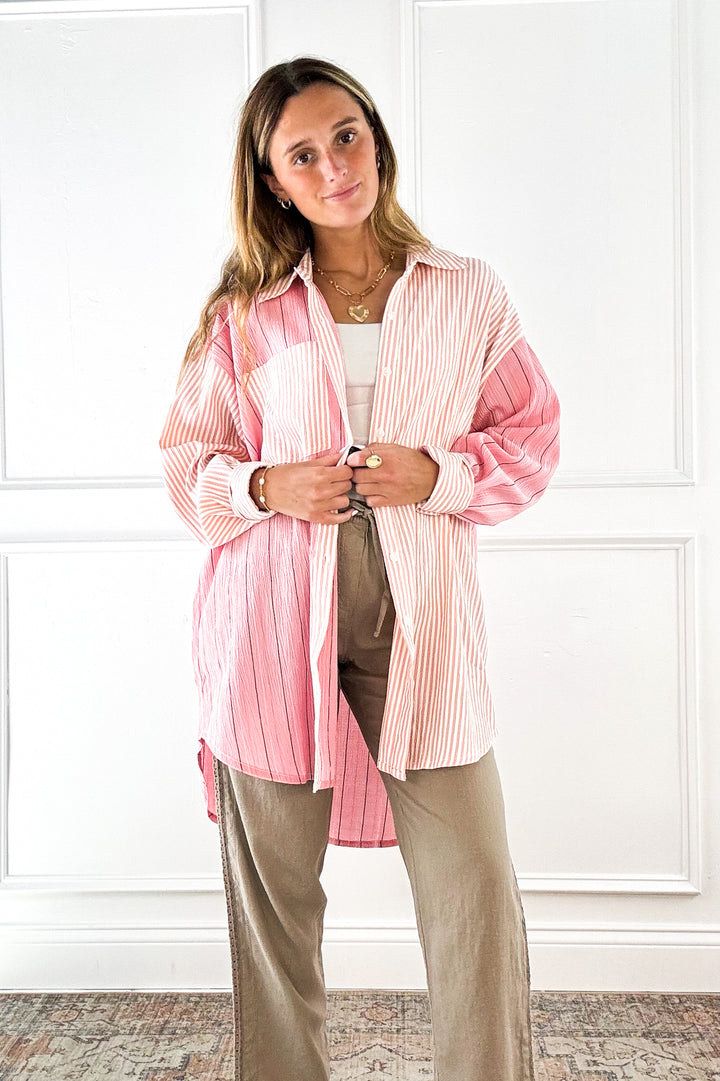 Blush Mix Stripe Button Down