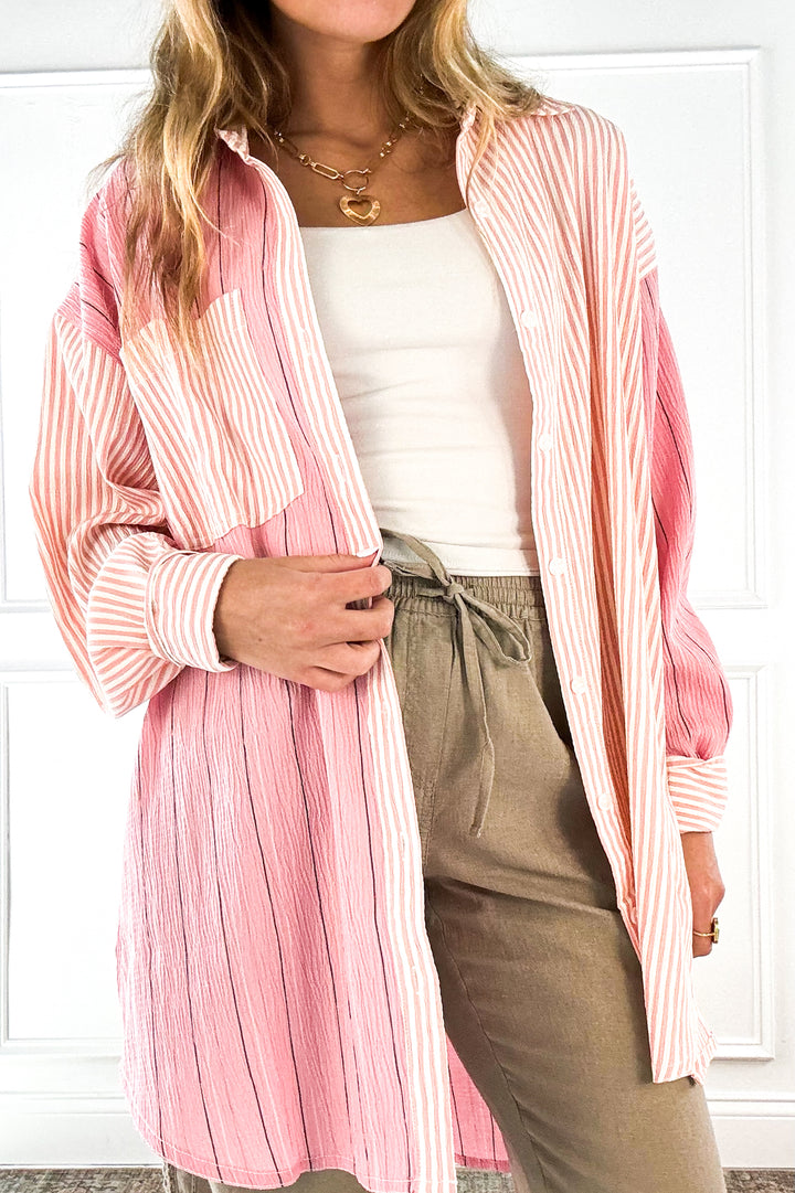 Blush Mix Stripe Button Down