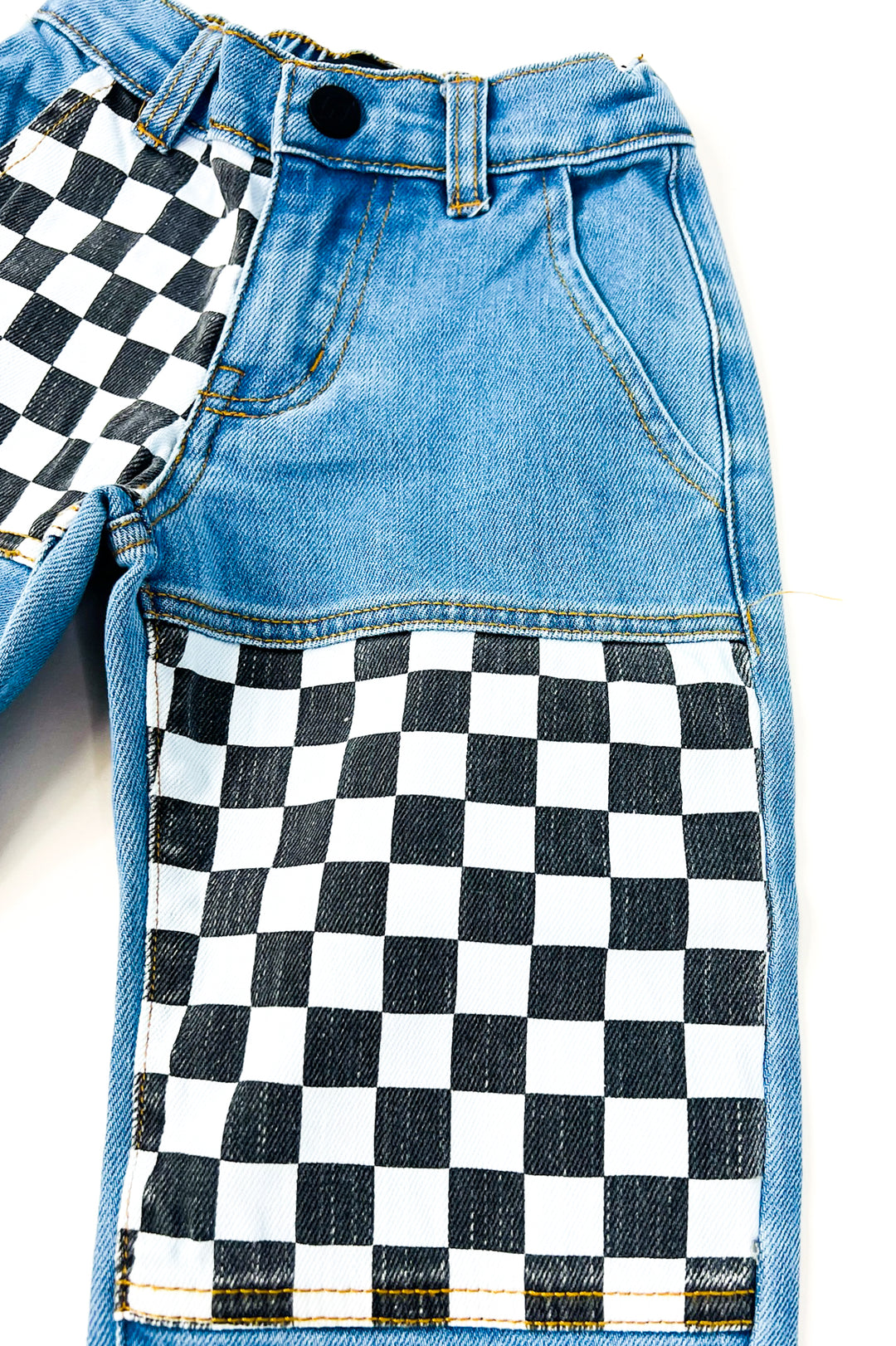 Boys Checkered Patch Baggy Jeans