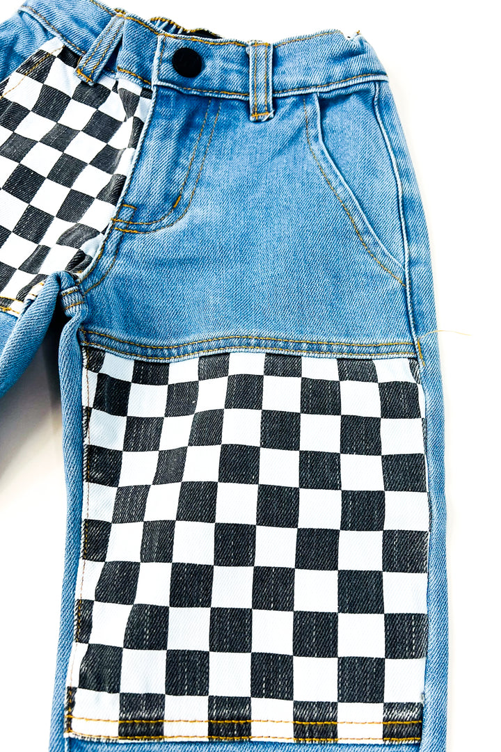Boys Checkered Patch Baggy Jeans