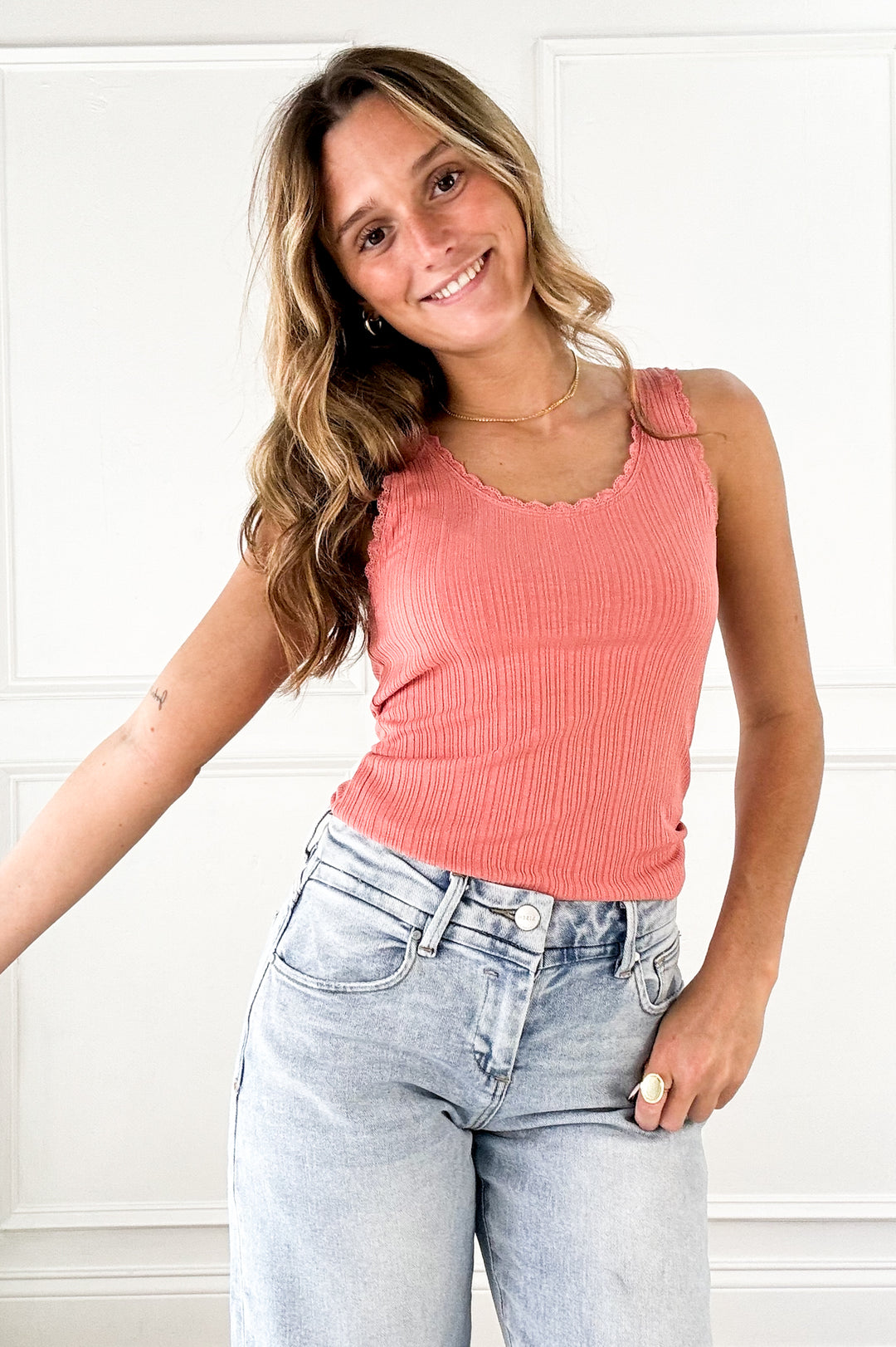 Lace Trim Ribbed Tank