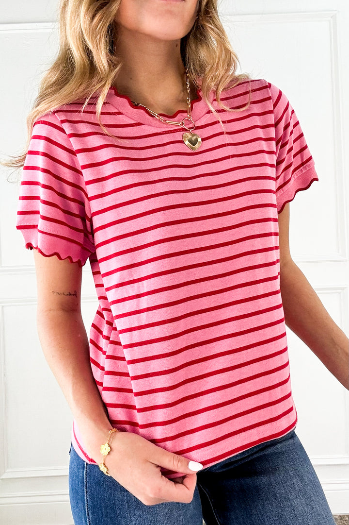 Playful Contrast Stripe Lettuce Edge Tee