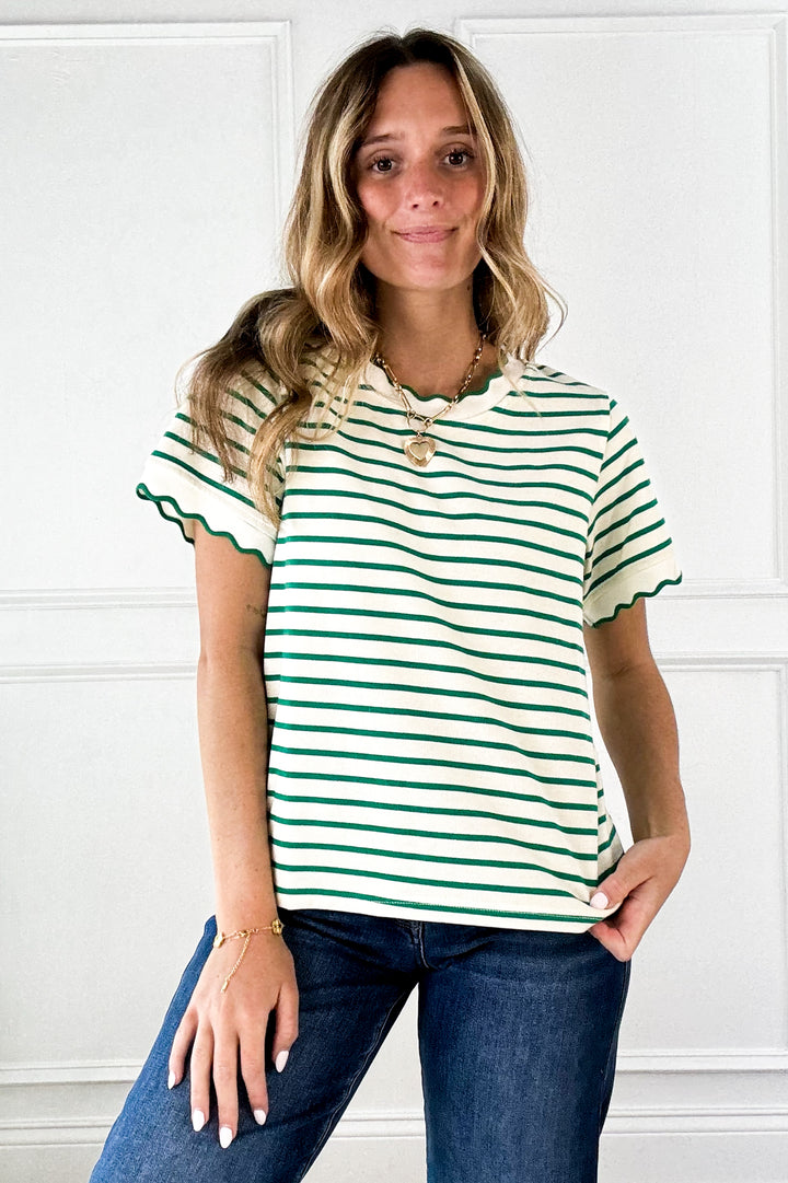 Playful Contrast Stripe Lettuce Edge Tee