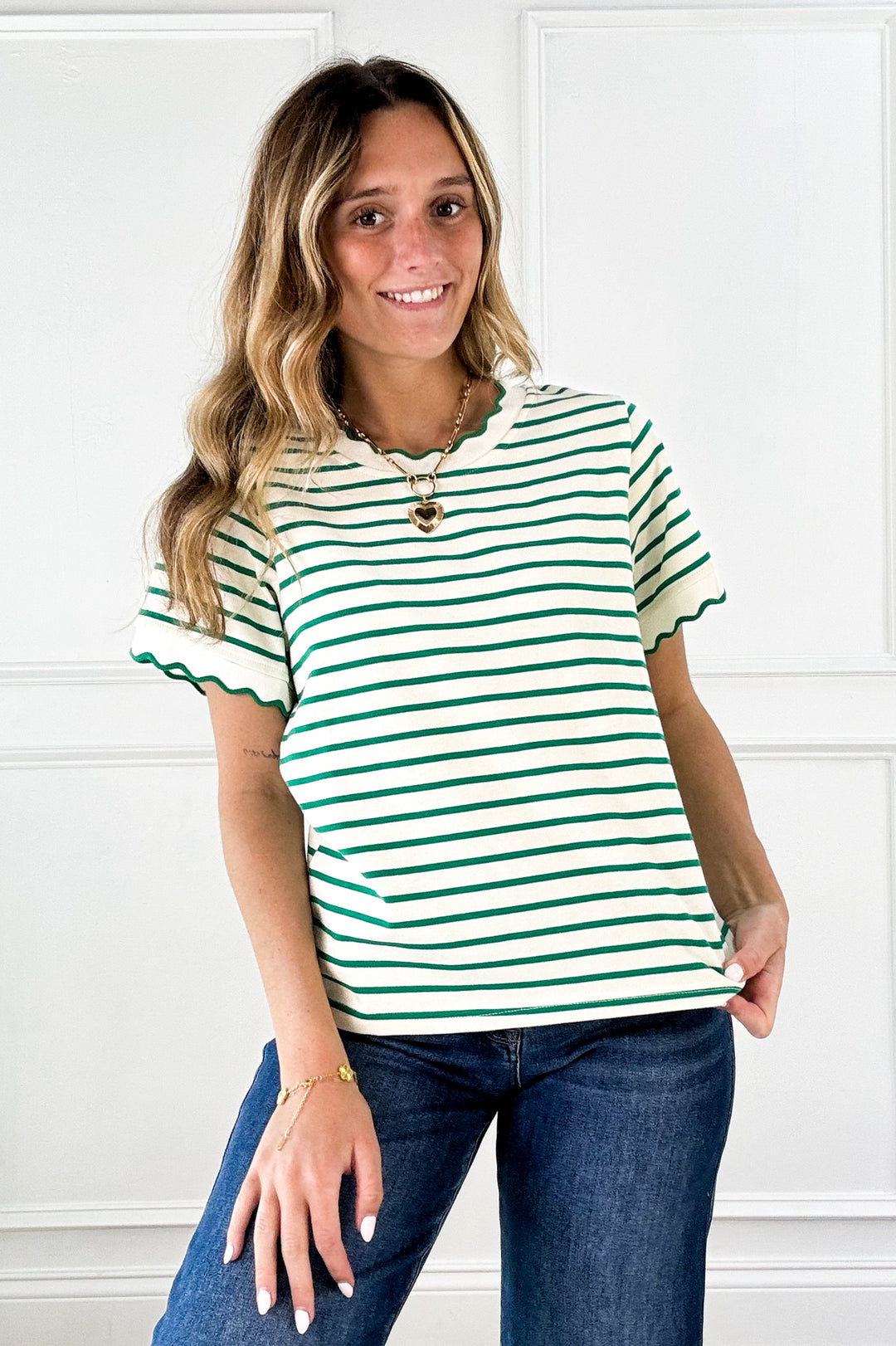 Playful Contrast Stripe Lettuce Edge Tee