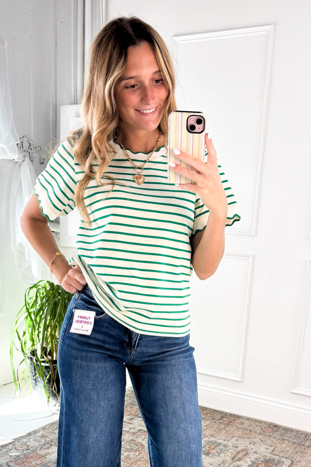 Playful Contrast Stripe Lettuce Edge Tee