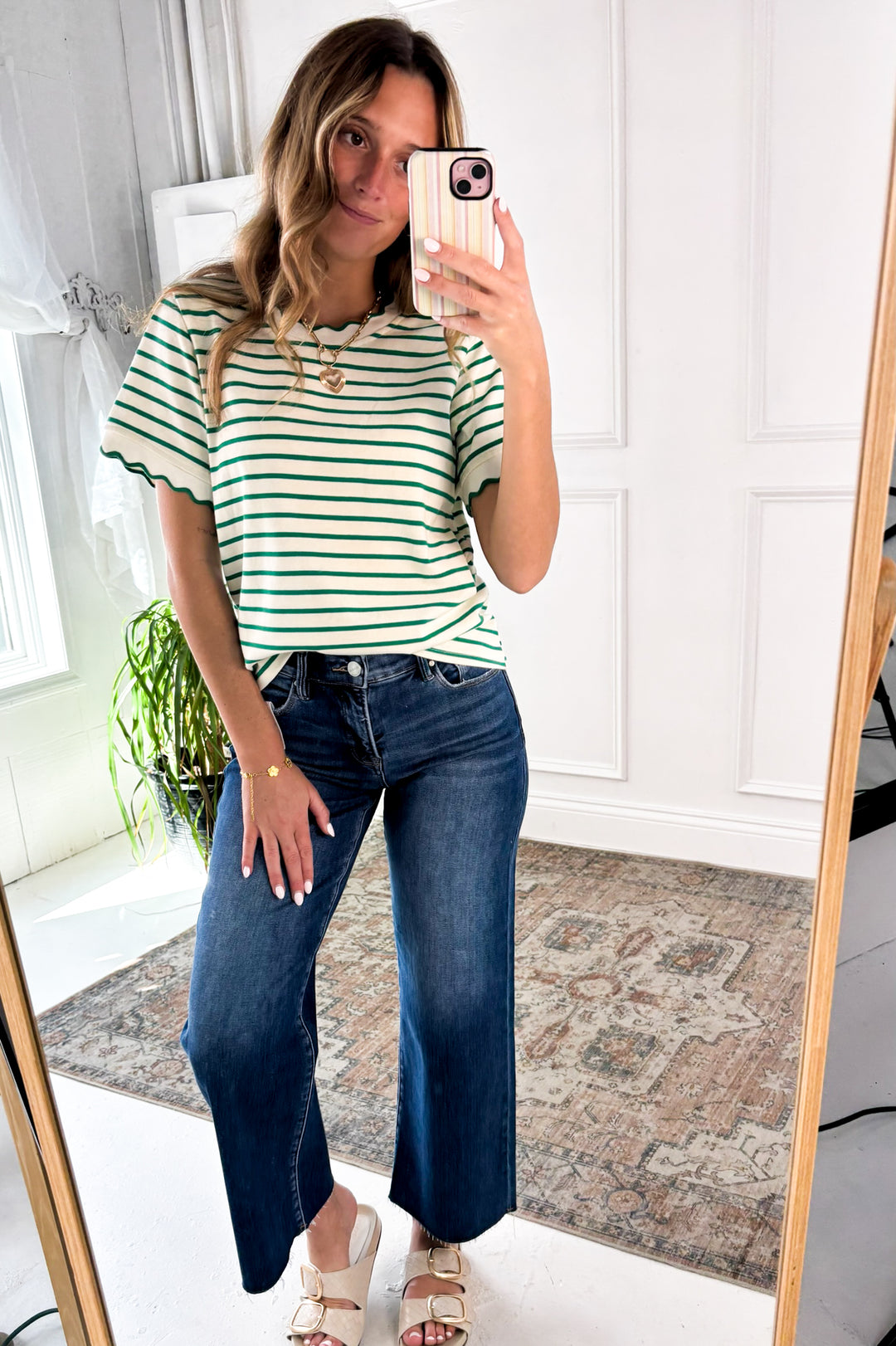 Playful Contrast Stripe Lettuce Edge Tee