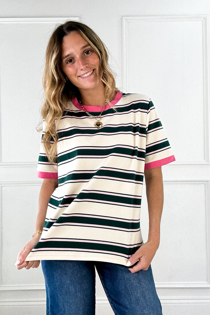 Pink Trim Everyday Stripe Tee