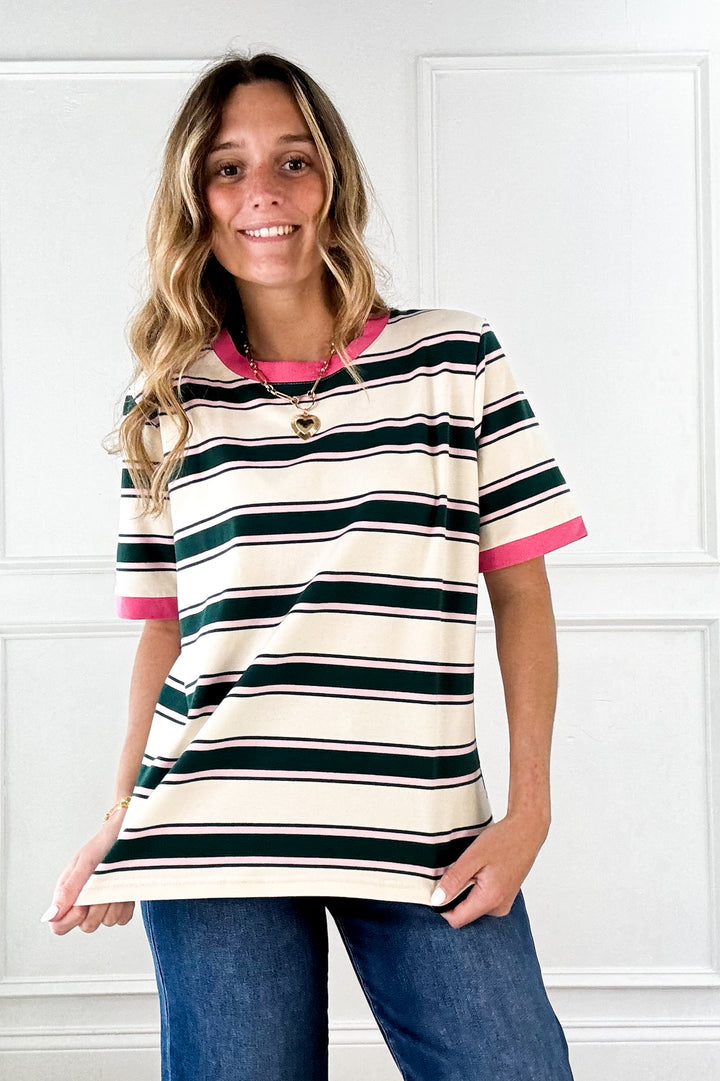 Pink Trim Everyday Stripe Tee