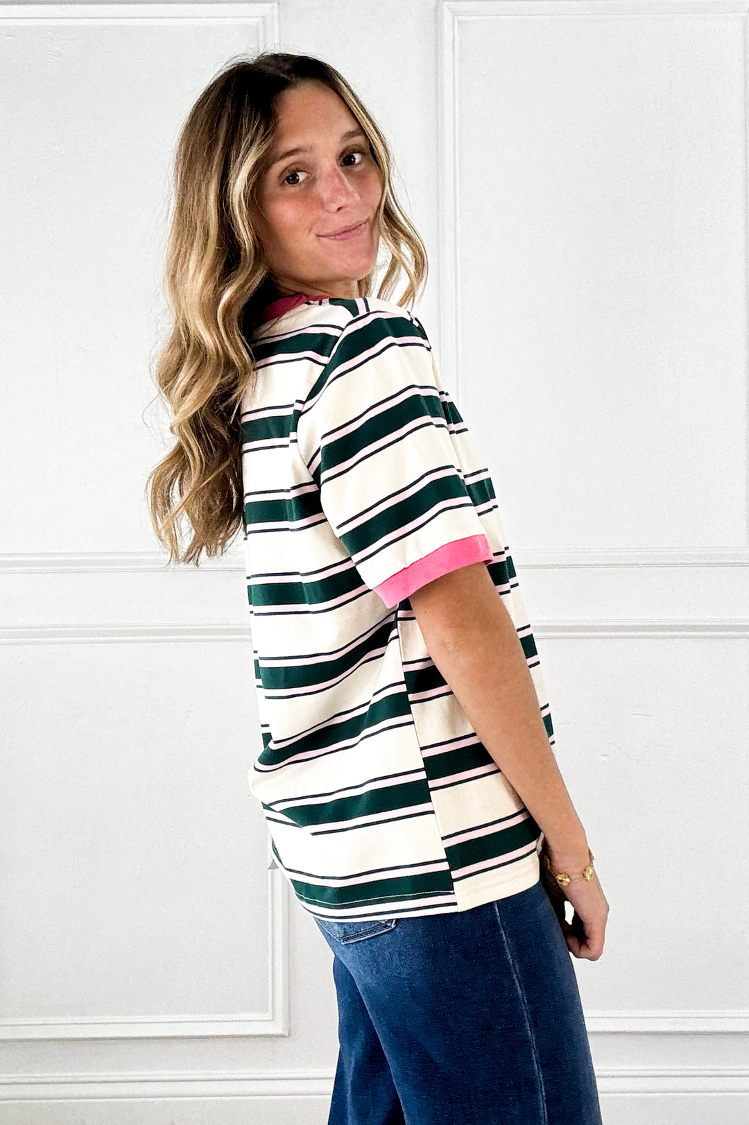 Pink Trim Everyday Stripe Tee