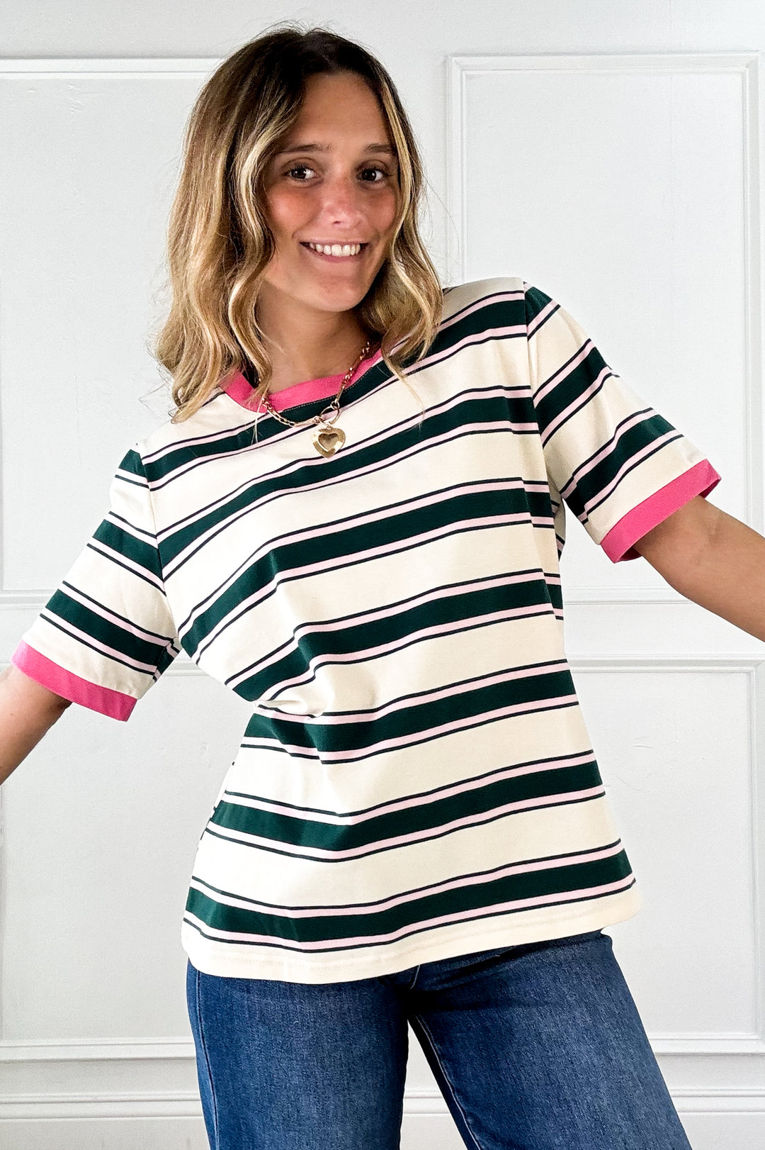Pink Trim Everyday Stripe Tee