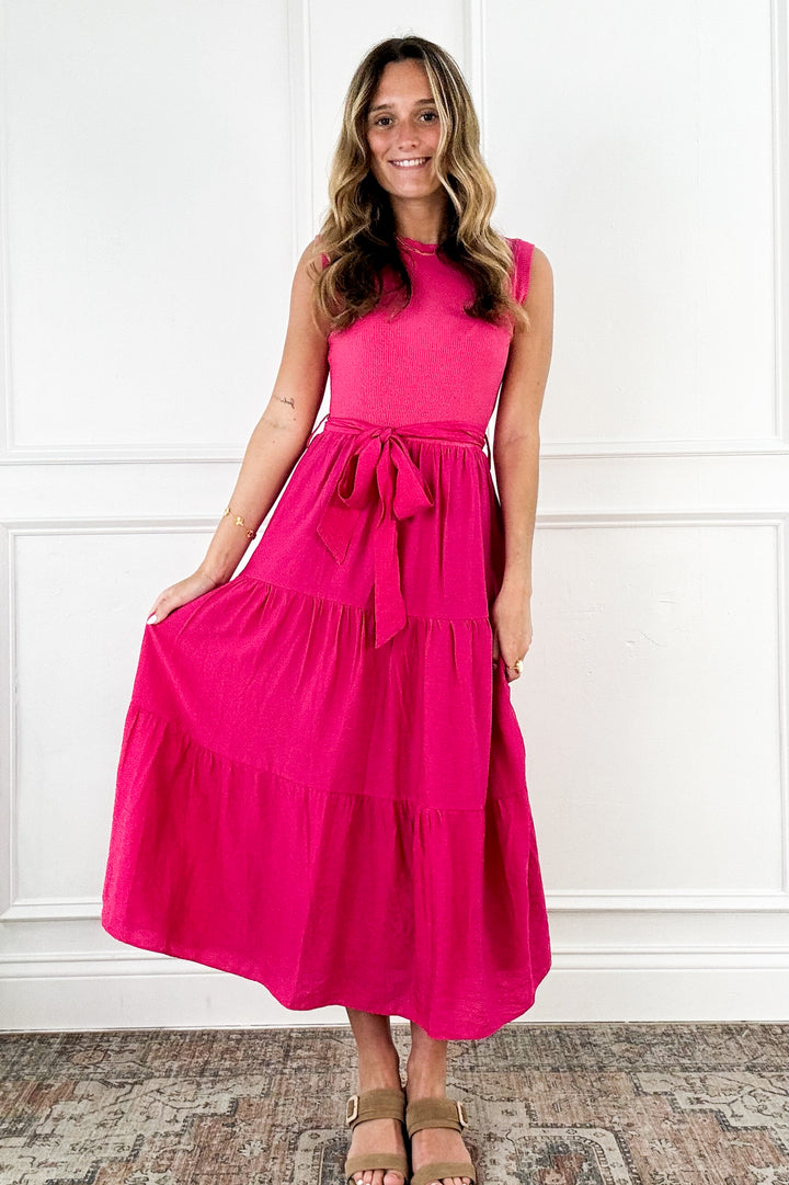 Rose Bloom Tiered Midi Dress
