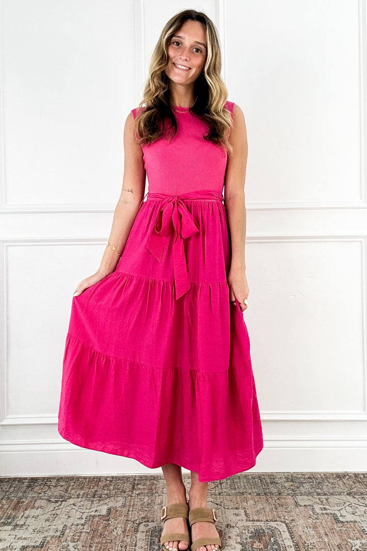 Rose Bloom Tiered Midi Dress