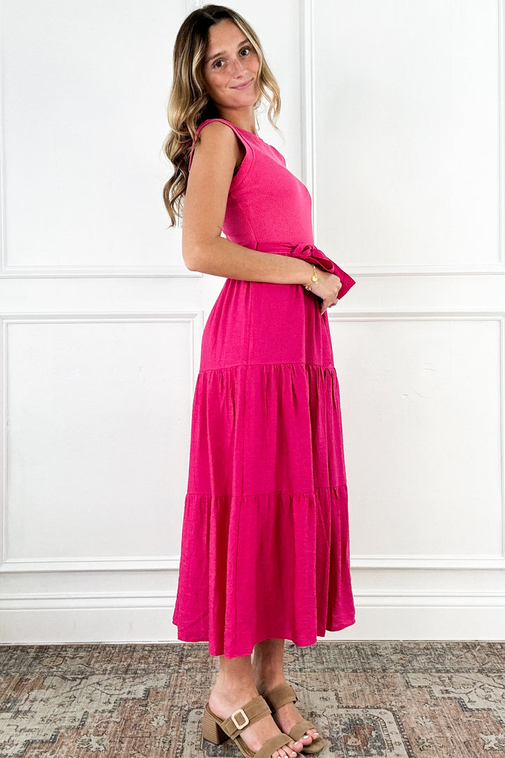 Rose Bloom Tiered Midi Dress