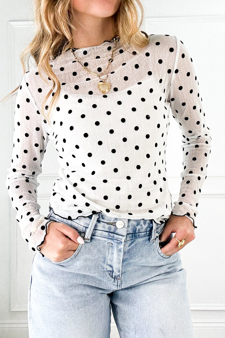 Polka Dot Mesh Layering Top