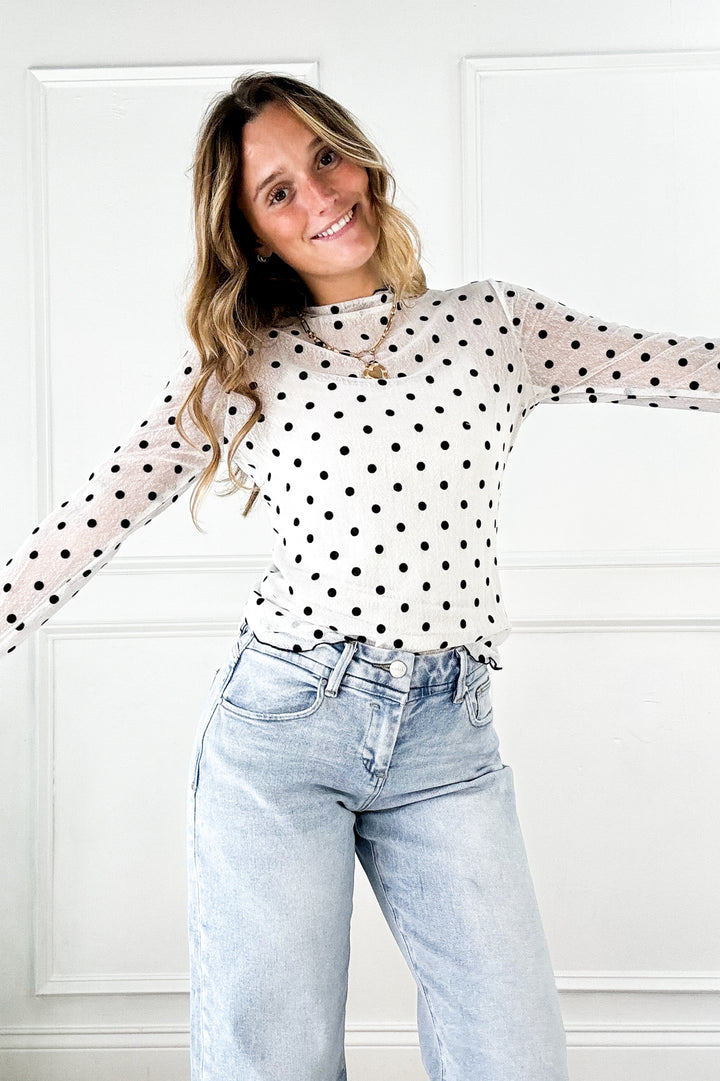 Polka Dot Mesh Layering Top