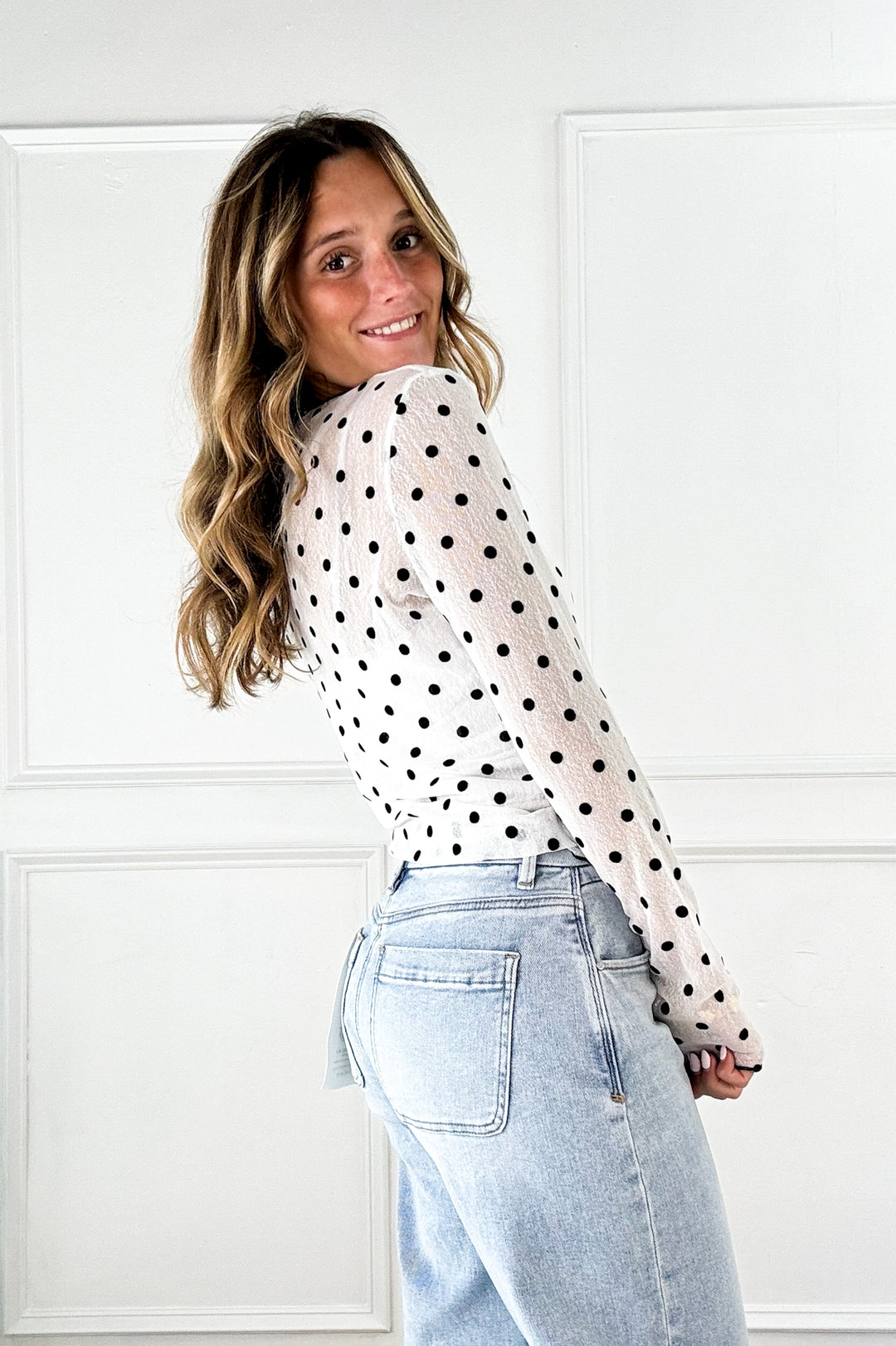 Polka Dot Mesh Layering Top