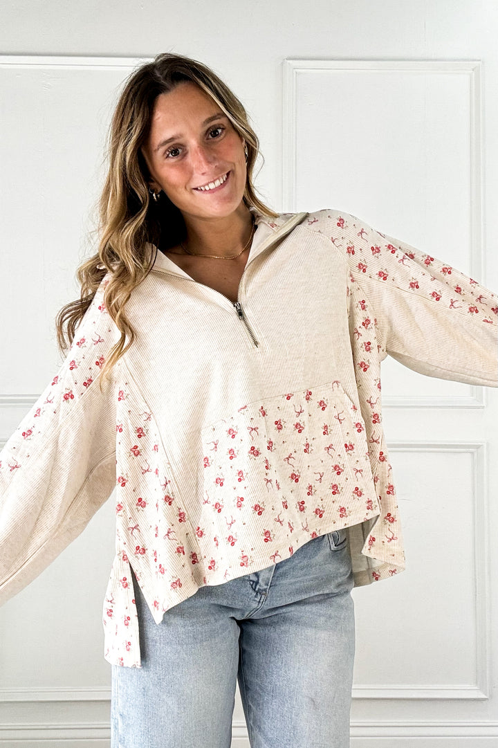 Half Zip Floral Pullover