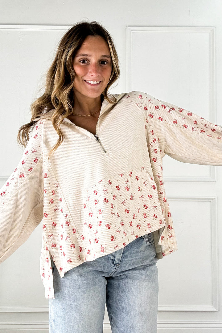 Half Zip Floral Pullover