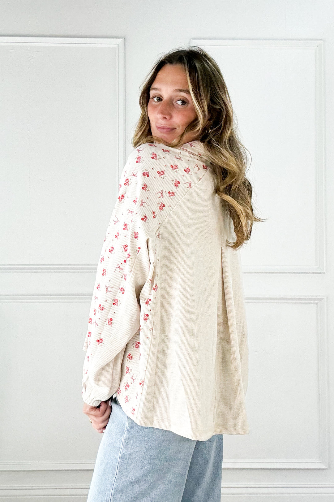 Half Zip Floral Pullover