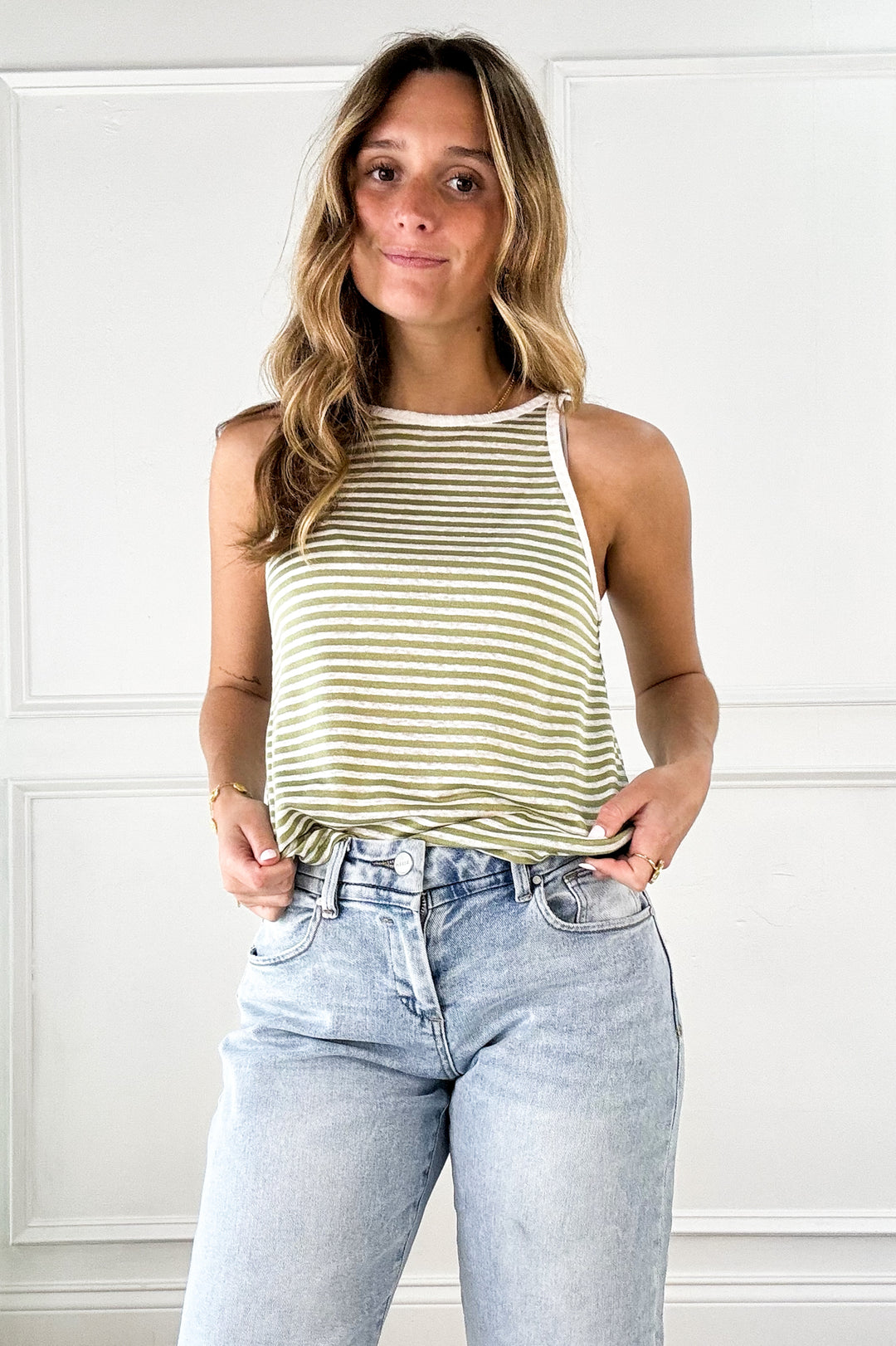 Linen Blend Striped Everyday Tank