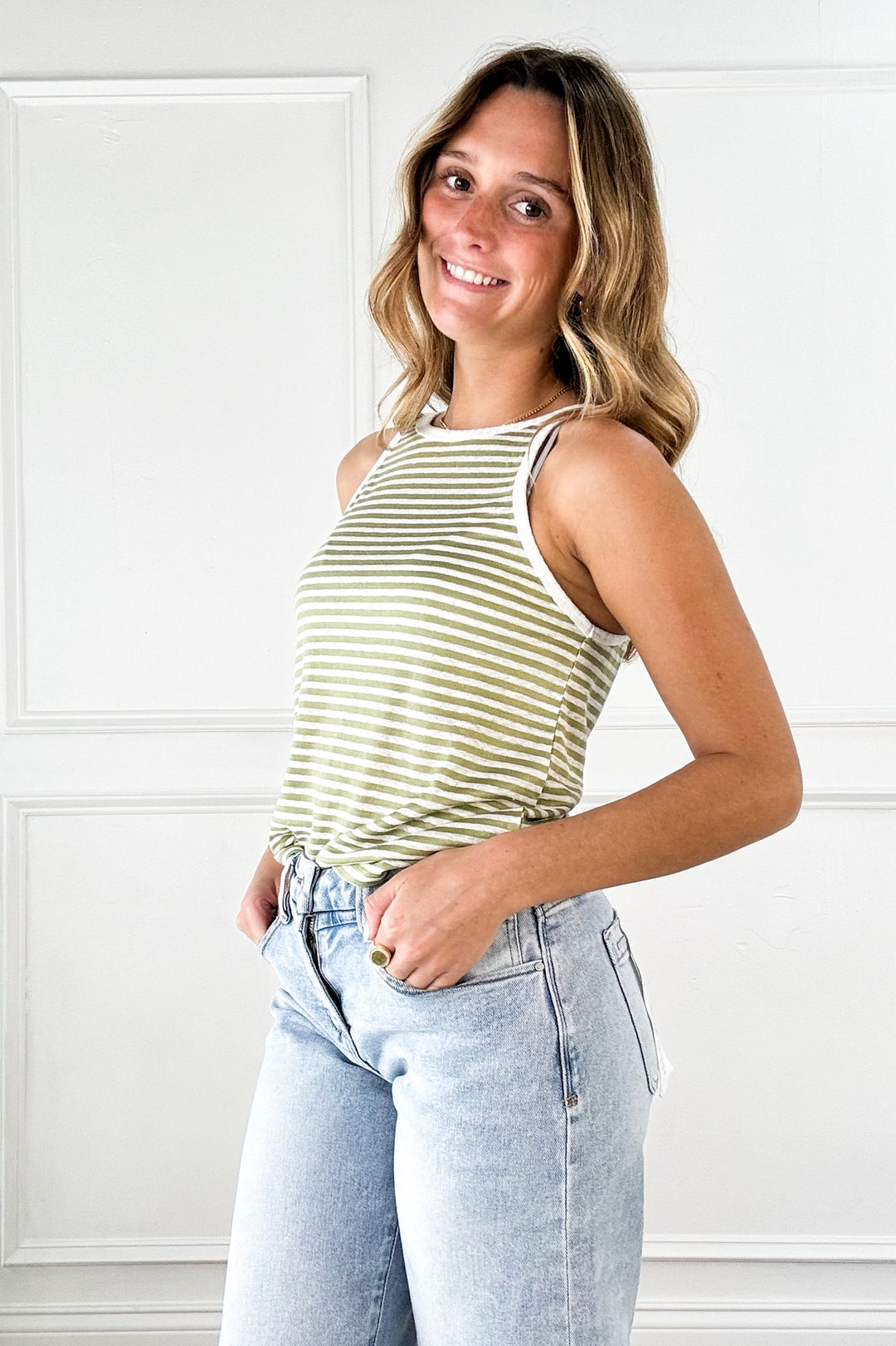 Linen Blend Striped Everyday Tank