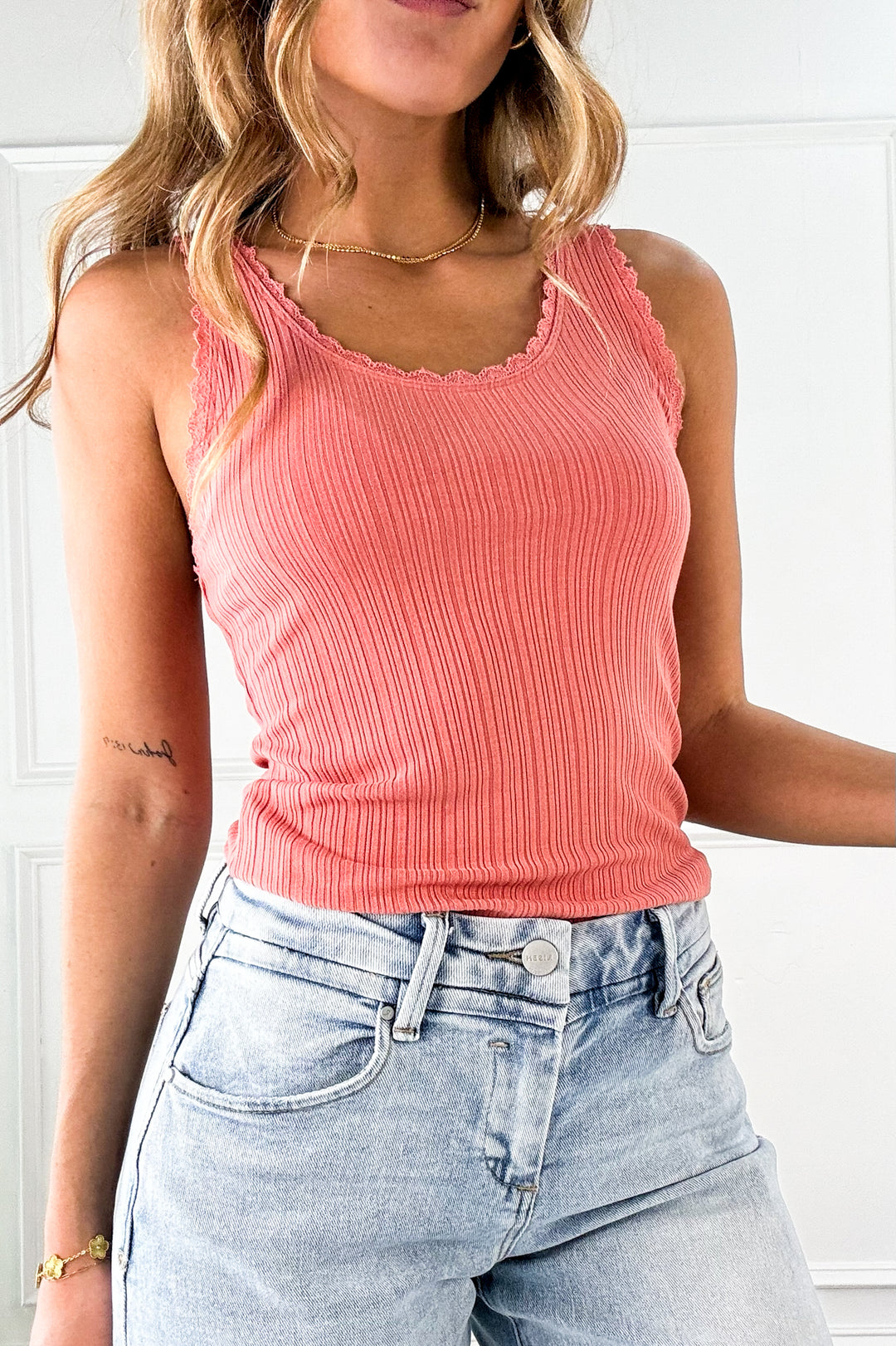 Lace Trim Ribbed Tank