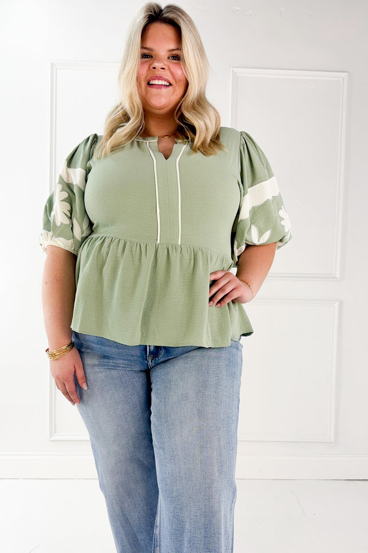 Curvy Sage Peplum Blouse