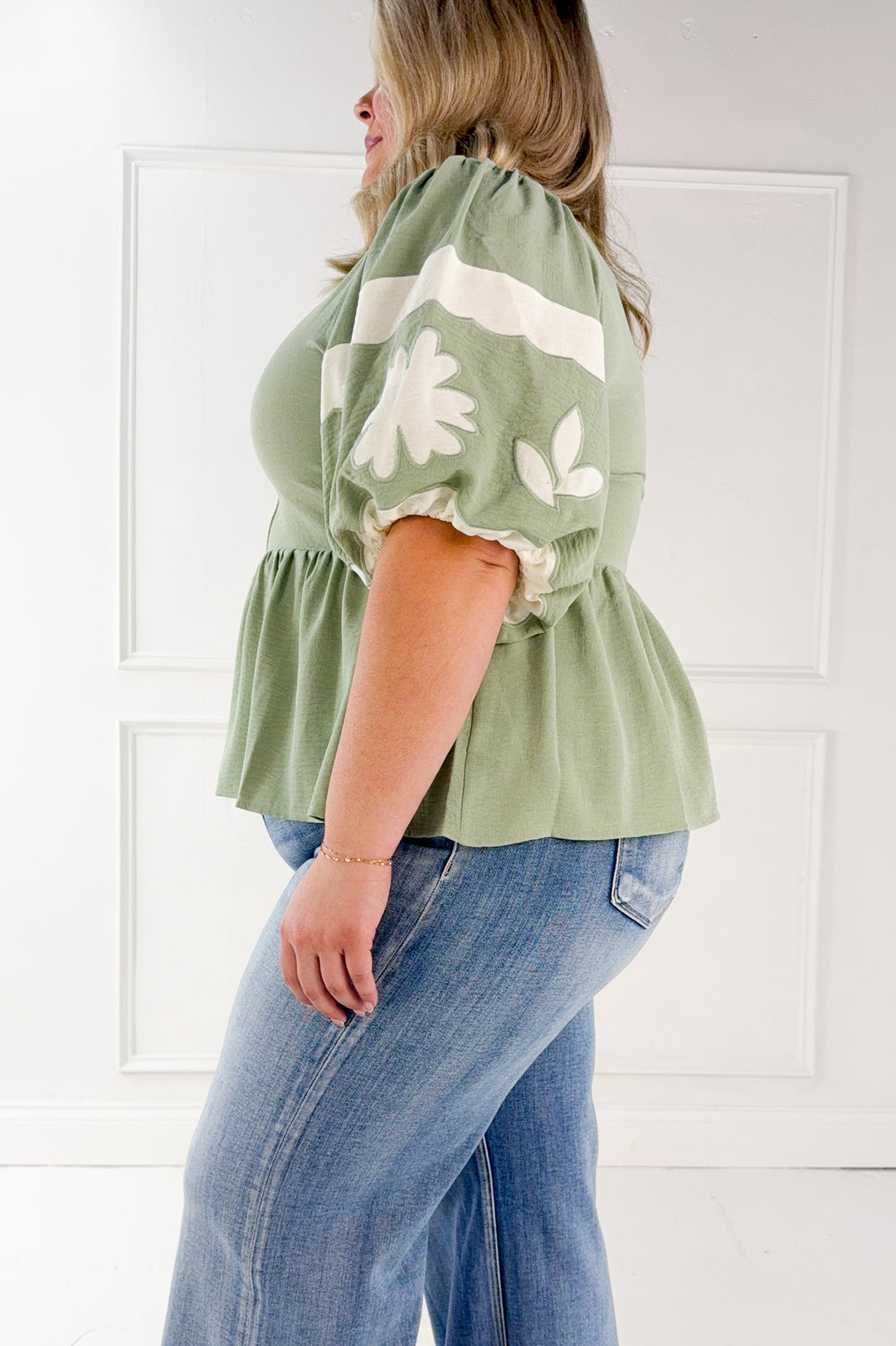 Curvy Sage Peplum Blouse