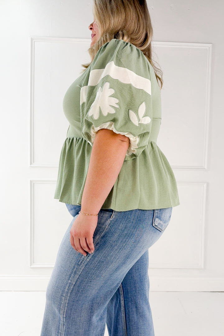 Curvy Sage Peplum Blouse