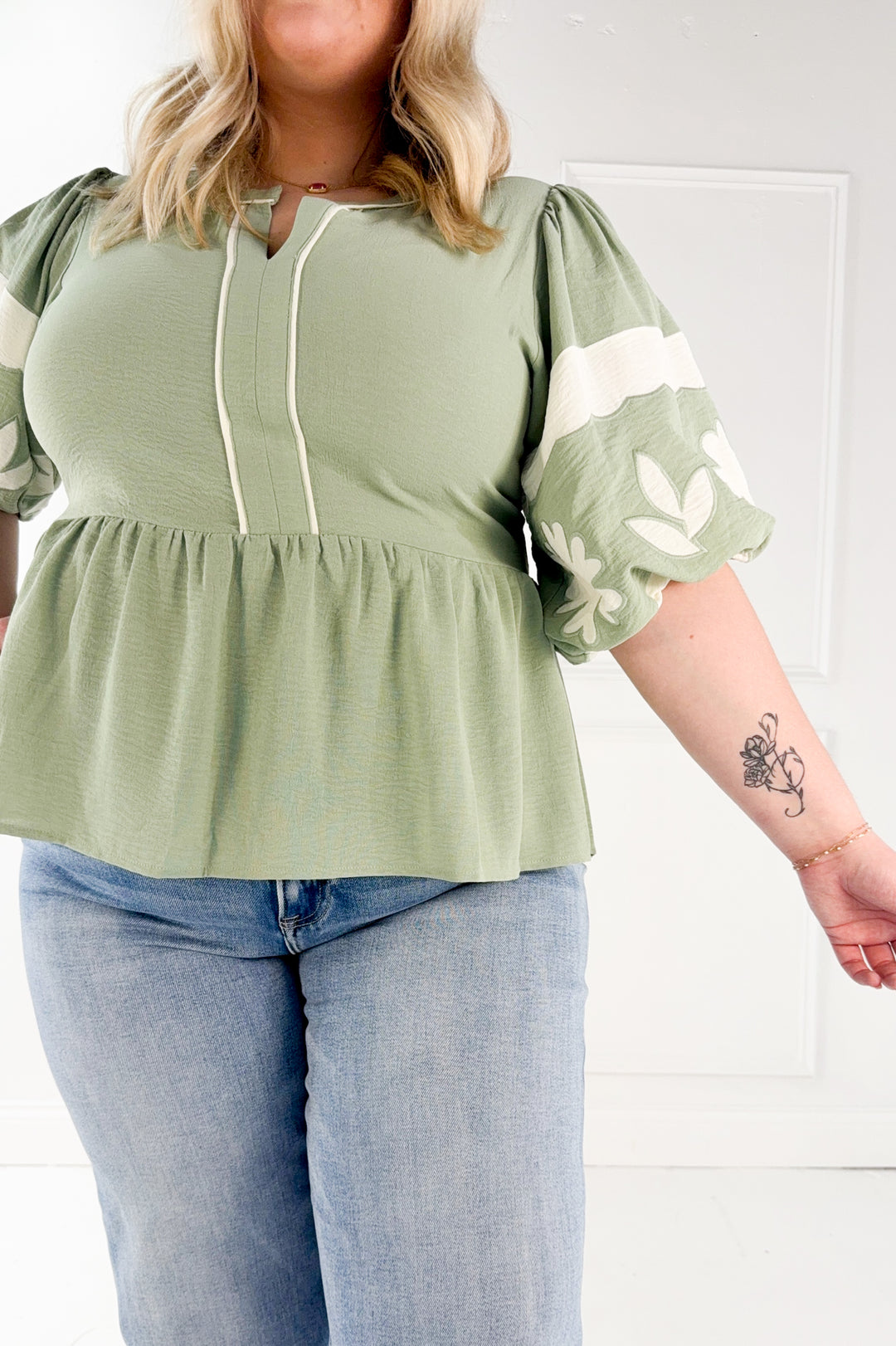 Curvy Sage Peplum Blouse